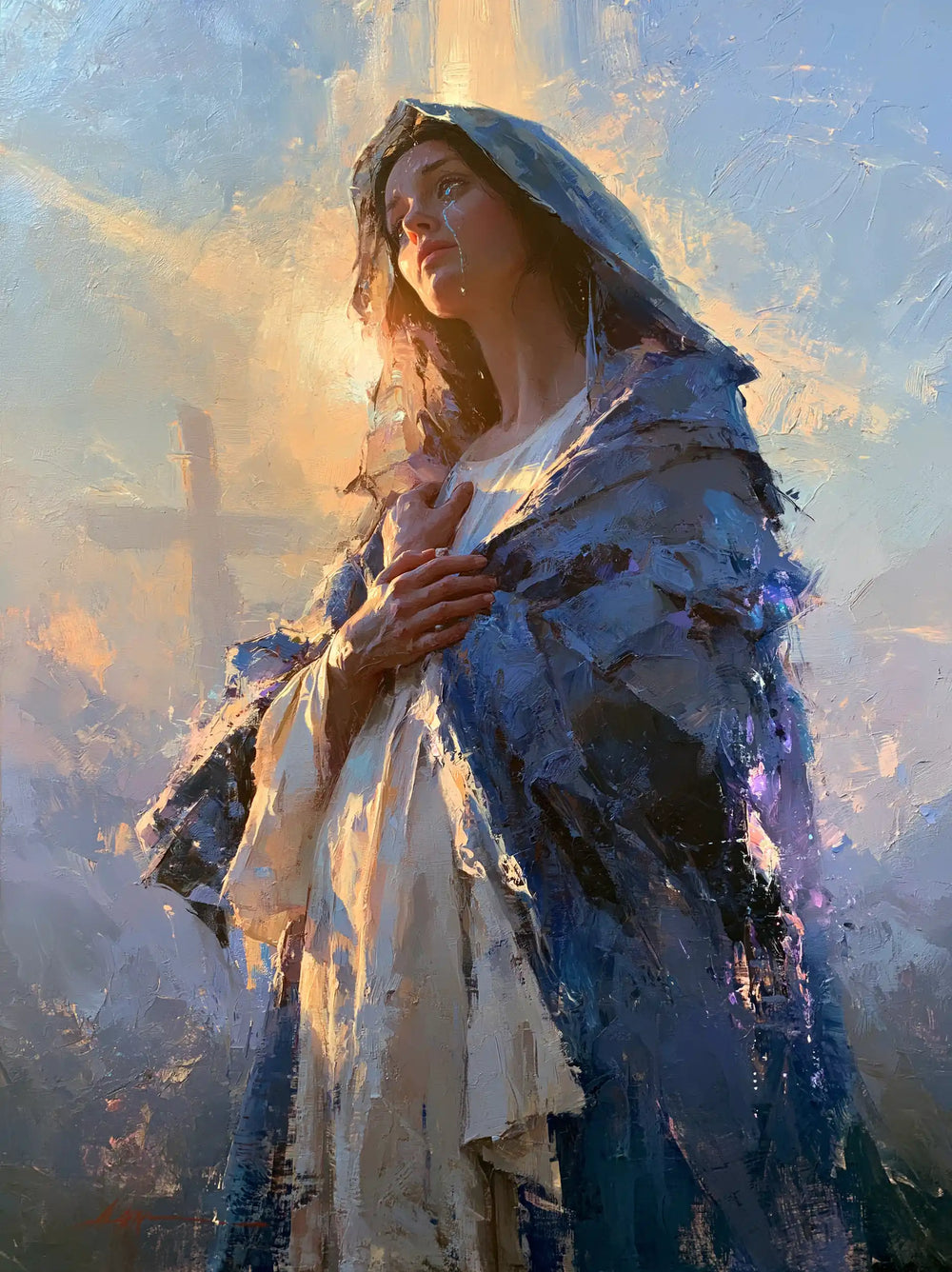 Our Lady of Sorrows in an impressionist atmosphere in Impressionist style, portrait Christian artwork no. 18
