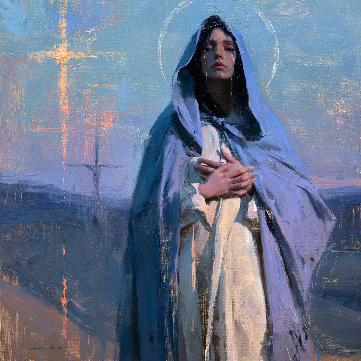 Our Lady of Sorrows in an impressionist atmosphere in Impressionist style, square Christian artwork no. 3