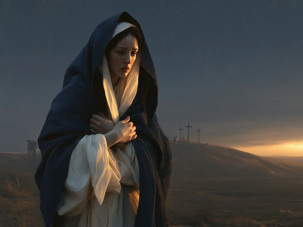 Mary before the deserted Golgotha in Mary before the Deserted Golgotha style, landscape Christian artwork no. 2