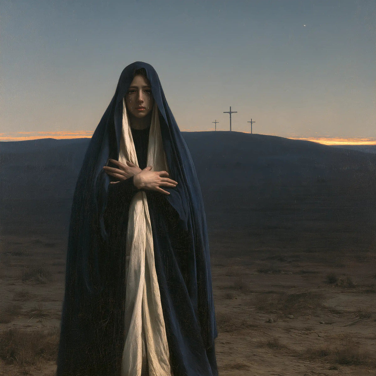 Mary before the deserted Golgotha in Mary before the Deserted Golgotha style, square Christian artwork no. 5