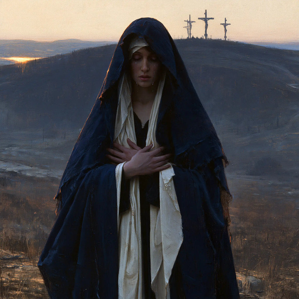 Mary before the deserted Golgotha in Mary before the Deserted Golgotha style, square Christian artwork no. 6