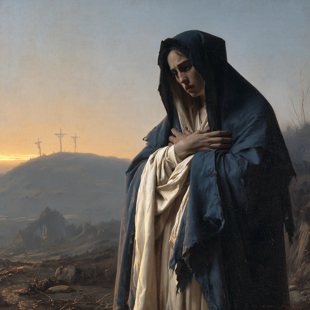Mary before the deserted Golgotha in Mary before the Deserted Golgotha style, square Christian artwork no. 7