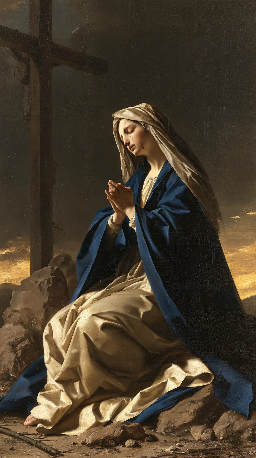 Mary kneeling before the Cross in Mary Kneeling before the Cross style, portrait Christian artwork no. 5