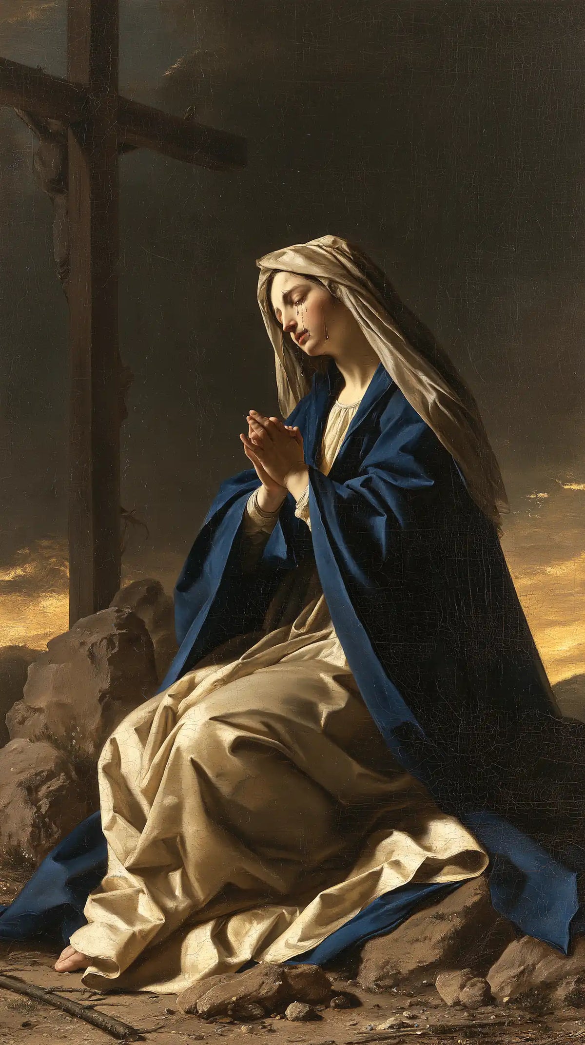Mary kneeling before the Cross in Mary Kneeling before the Cross style, portrait Christian artwork no. 5