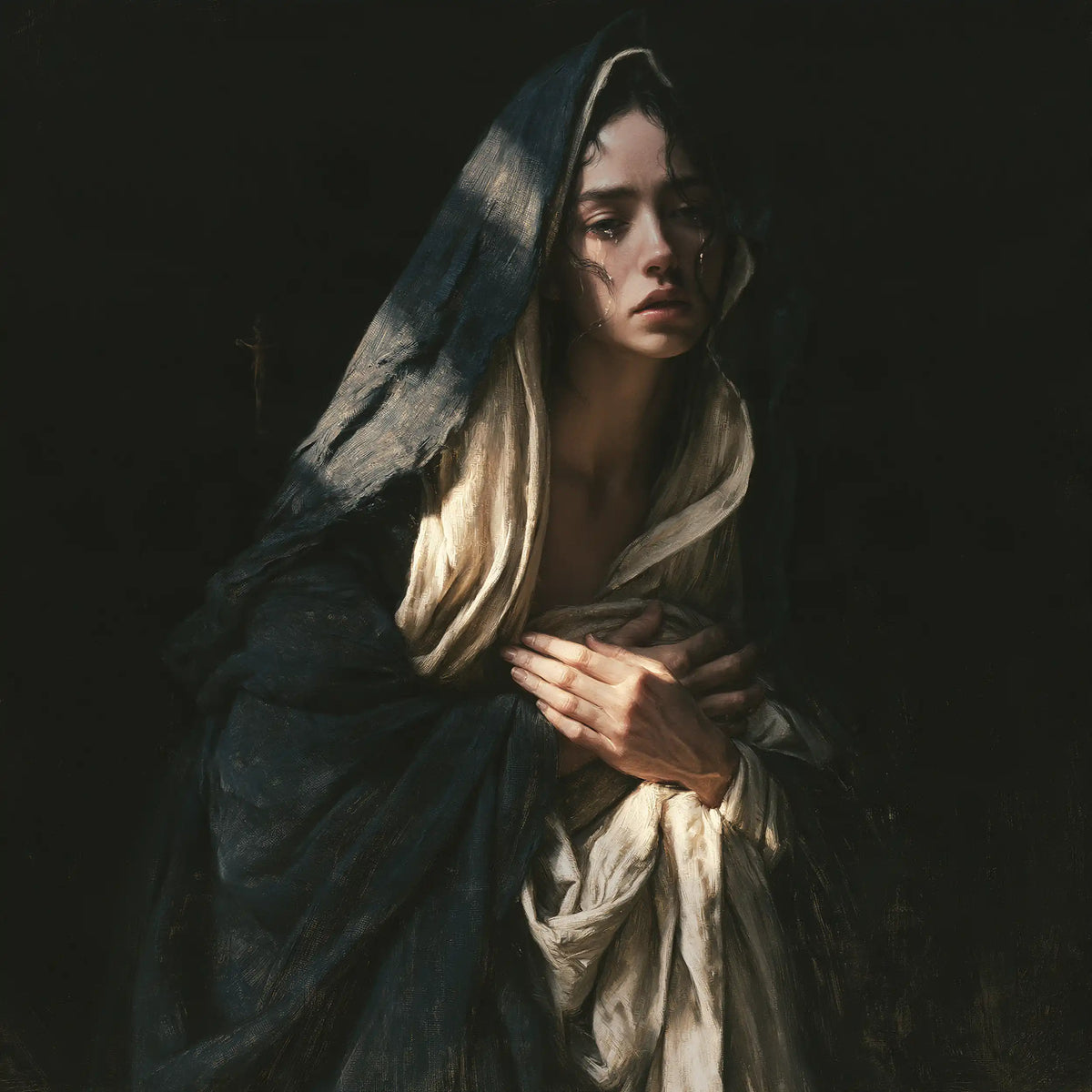 Mary as a light within sorrow in Mary as Light in Sorrow style, square Christian artwork no. 2
