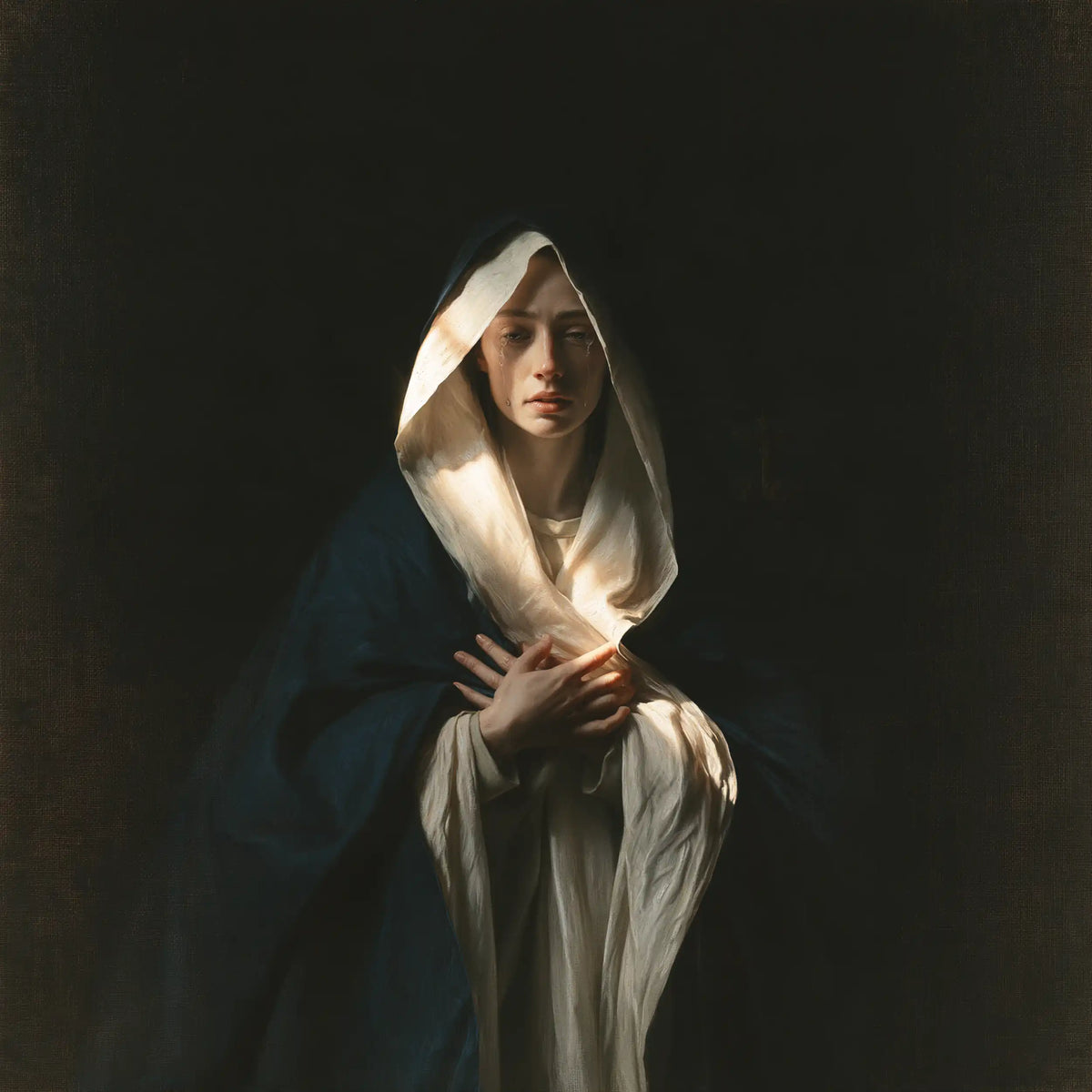 Mary as a light within sorrow in Mary as Light in Sorrow style, square Christian artwork no. 4