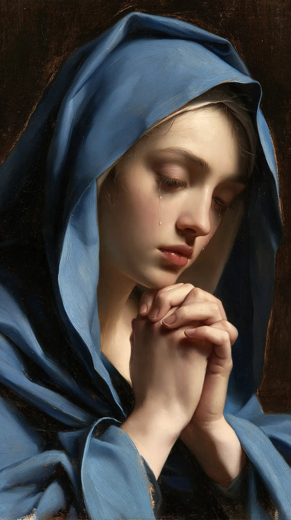 Mary weeping in silence in Mary Weeping in Silence style, portrait Christian artwork no. 3