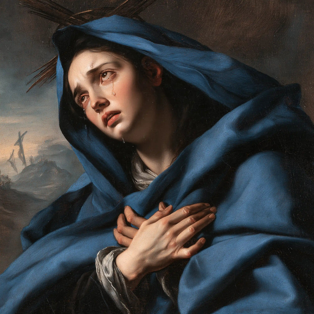 Mary experiencing profound maternal sorrow in Profound Maternal Sorrow style, square Christian artwork no. 8