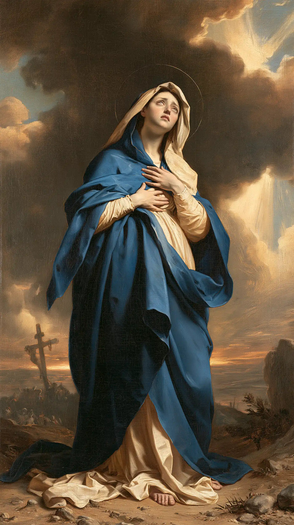 Our Lady of Sorrows in a monumental sacred view in Sacred Monumental View style, portrait Christian artwork no. 3