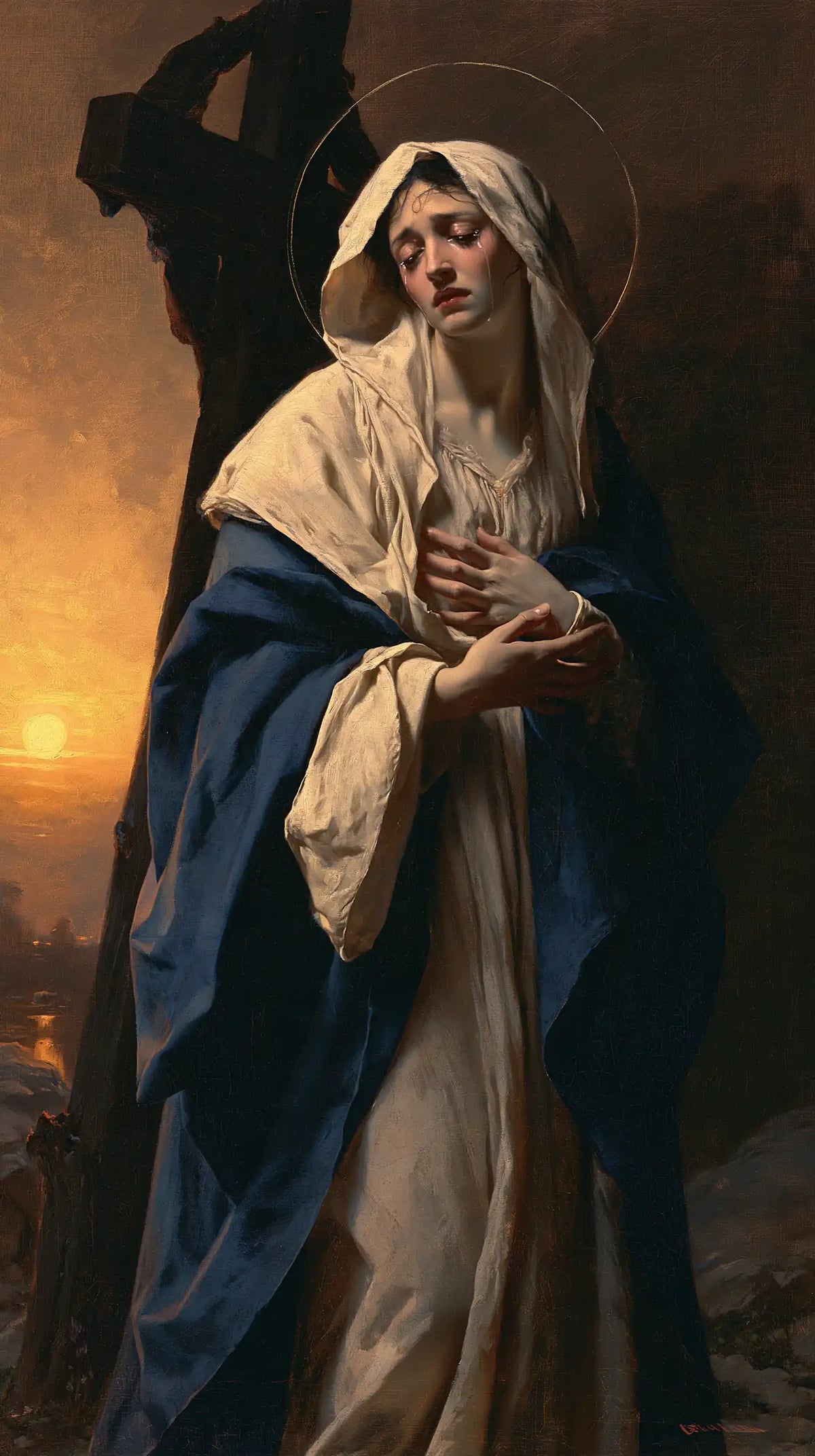 Our Lady of Sorrows between grief and hope in Sorrow and Hope style, portrait Christian artwork no. 6