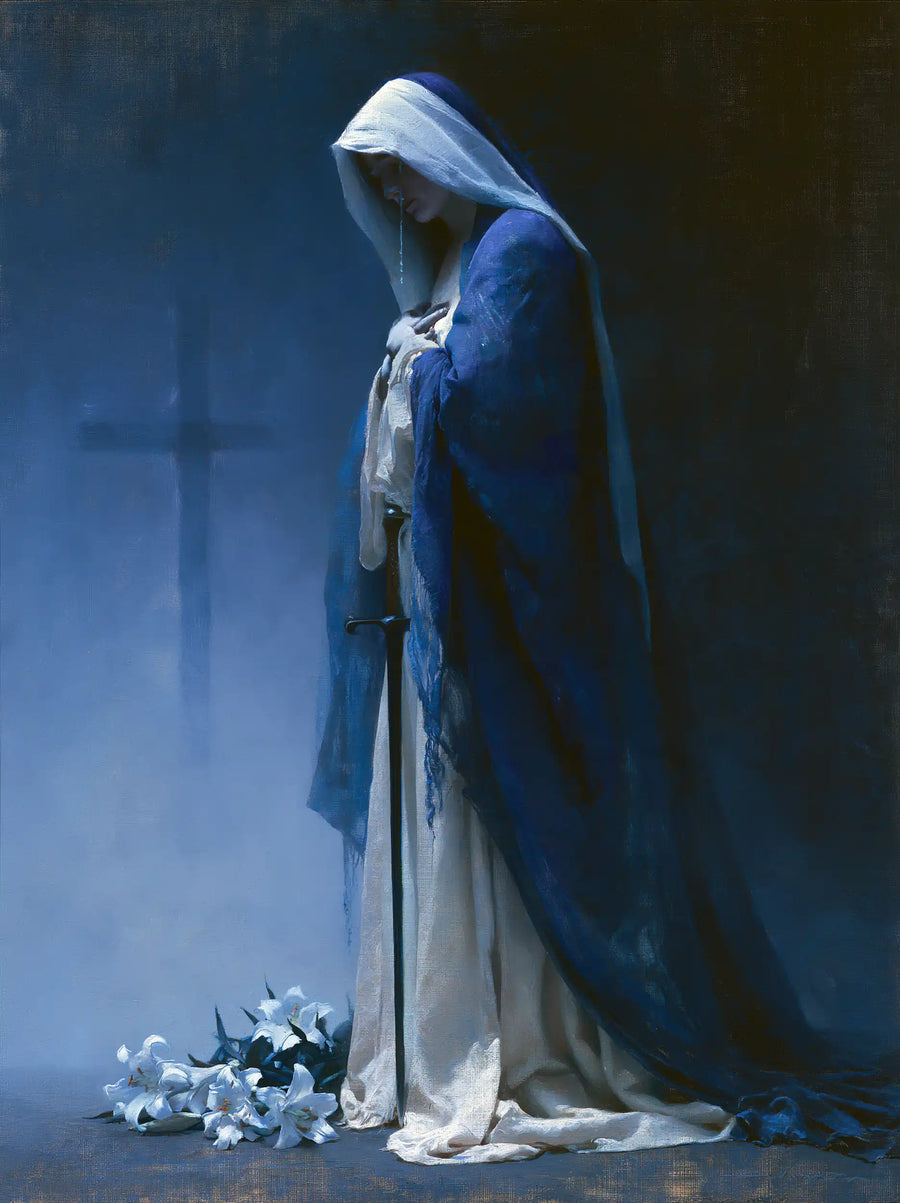 Our Lady of Sorrows in a symbolist composition in Symbolist style, portrait Christian artwork no. 15