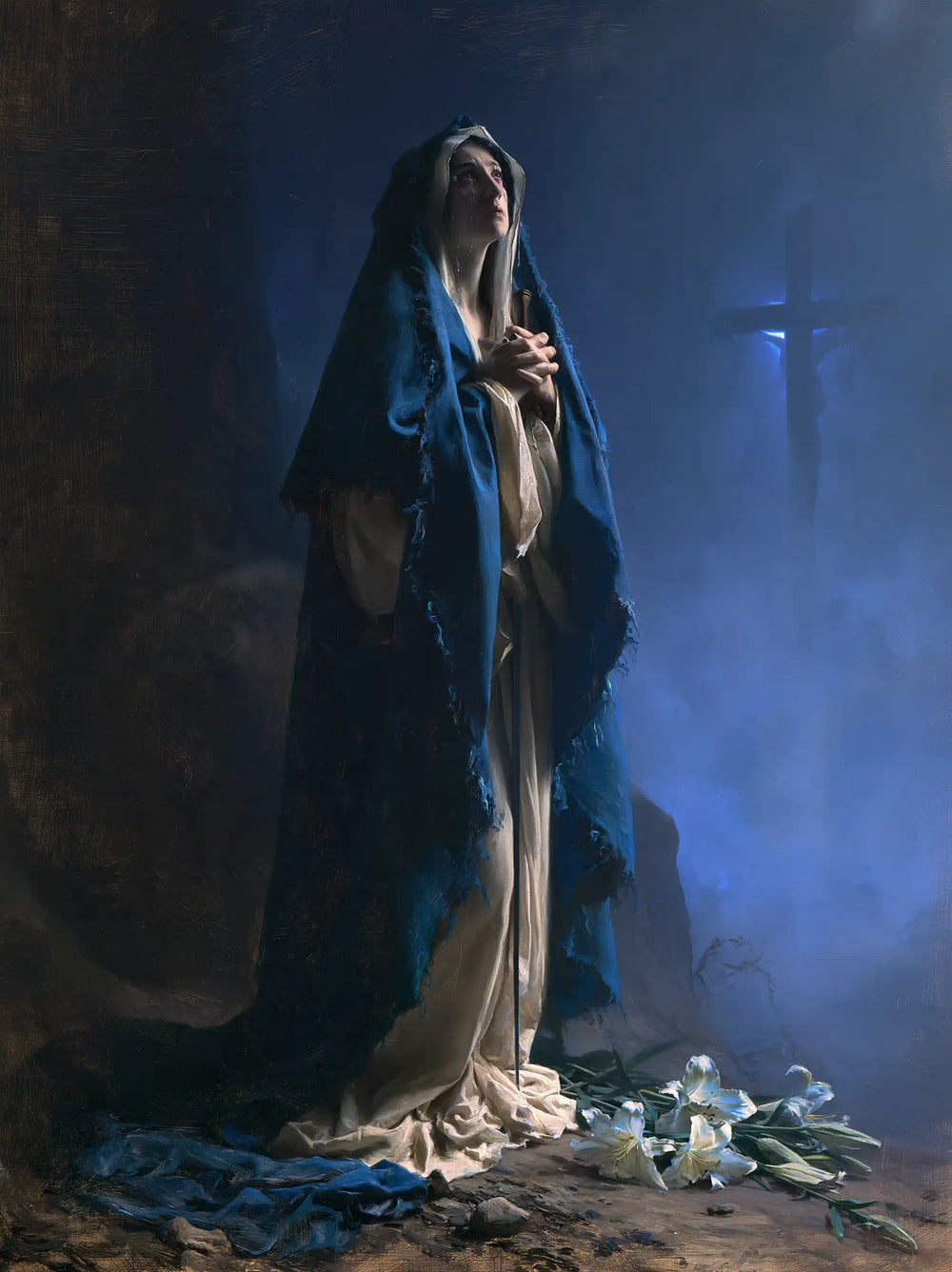 Our Lady of Sorrows in a symbolist composition in Symbolist style, portrait Christian artwork no. 21