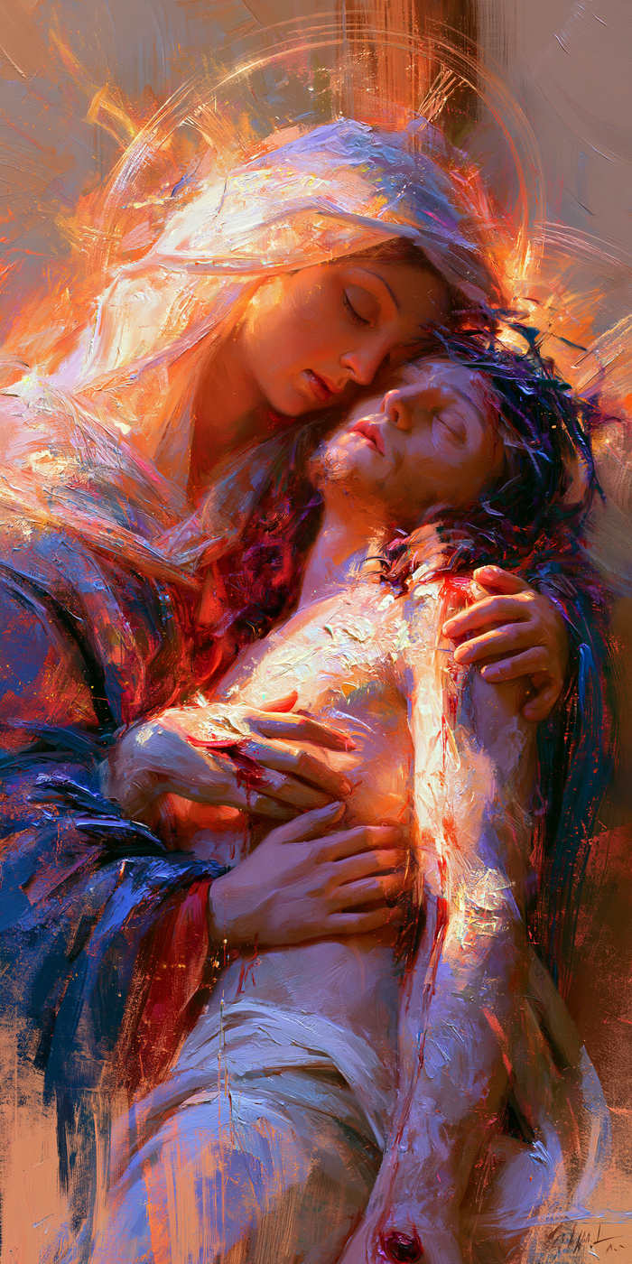 The Pietà — The Embrace in Rose-Coloured Light