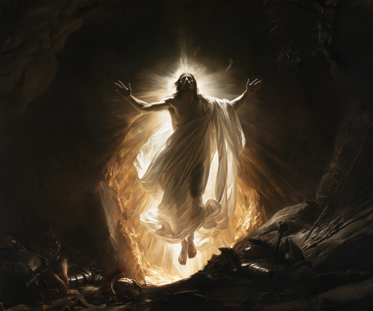 Resurrection of Jesus Christ in Black and Gold style, landscape Christian artwork no. 3