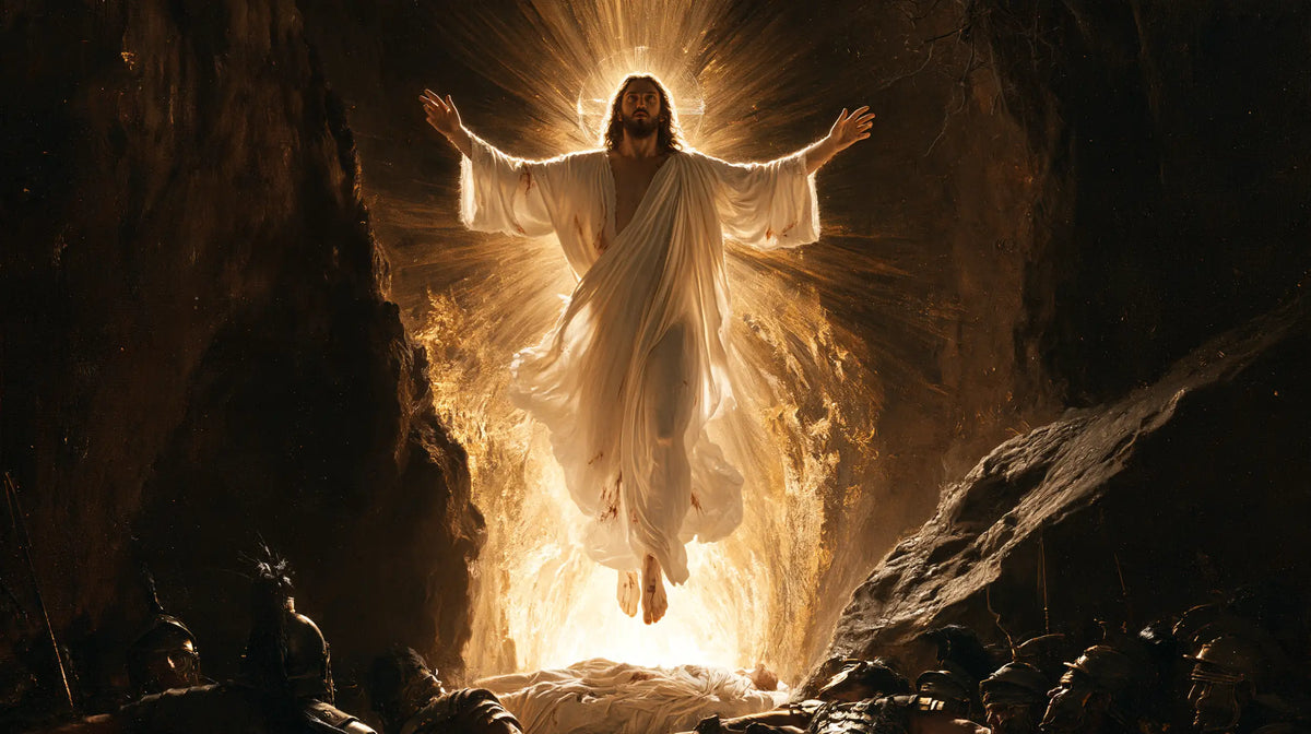 Resurrection of Jesus Christ in Black and Gold style, landscape Christian artwork no. 13