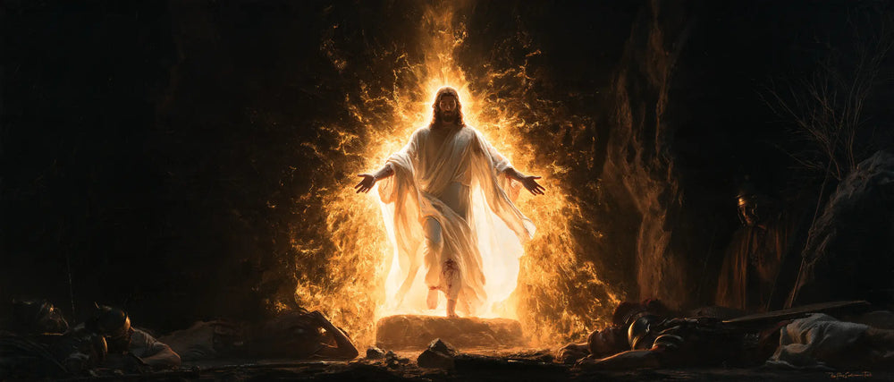 Resurrection of Jesus Christ in Black and Gold style, landscape Christian artwork no. 19