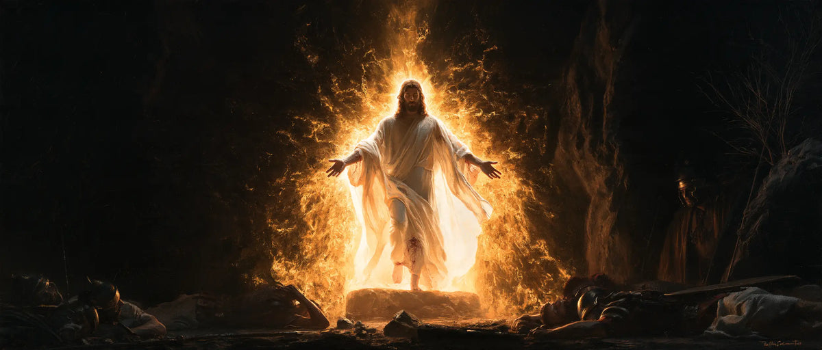 Resurrection of Jesus Christ in Black and Gold style, landscape Christian artwork no. 19