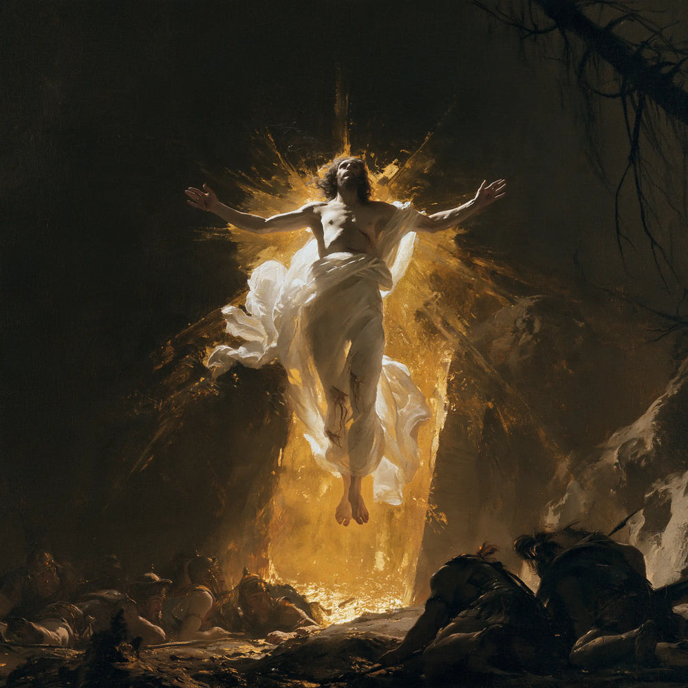 Resurrection of Jesus Christ in Black and Gold style, square Christian artwork no. 3