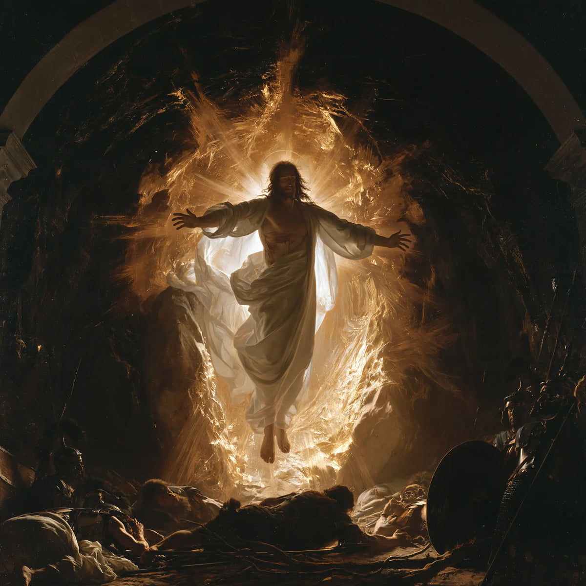 Resurrection of Jesus Christ in Black and Gold style, square Christian artwork no. 4