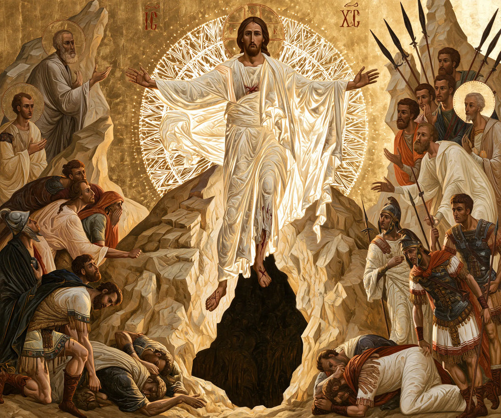 Resurrection of Jesus Christ in Contemporary Byzantine style, landscape Christian artwork no. 2