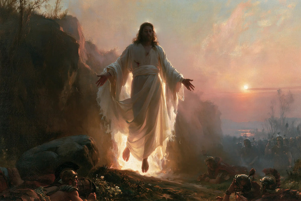 Resurrection of Jesus Christ in Divine Light style, landscape Christian artwork no. 15