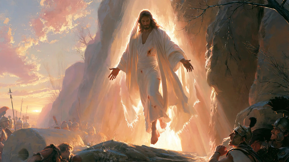 Resurrection of Jesus Christ in Divine Light style, landscape Christian artwork no. 17