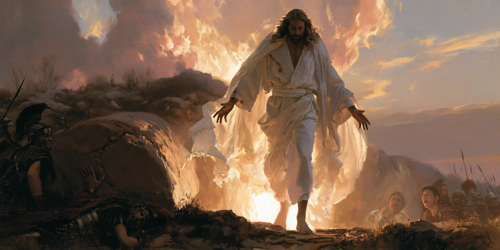 Resurrection of Jesus Christ in Divine Light style, landscape Christian artwork no. 22