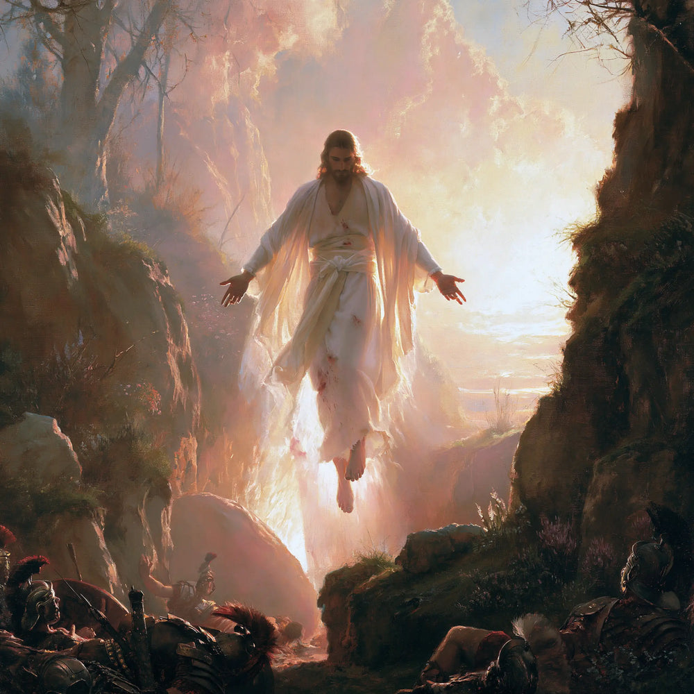 Resurrection of Jesus Christ in Divine Light style, square Christian artwork no. 2