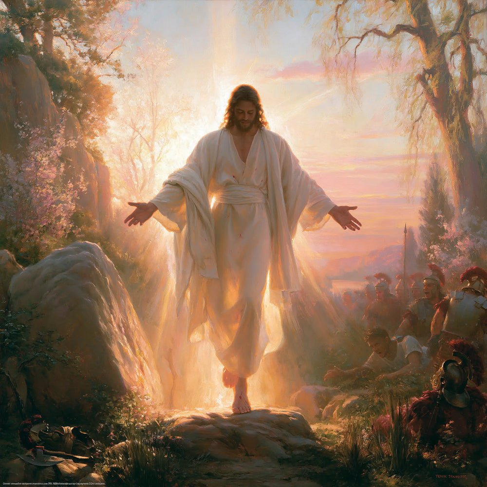 Resurrection of Jesus Christ in Divine Light style, square Christian artwork no. 3