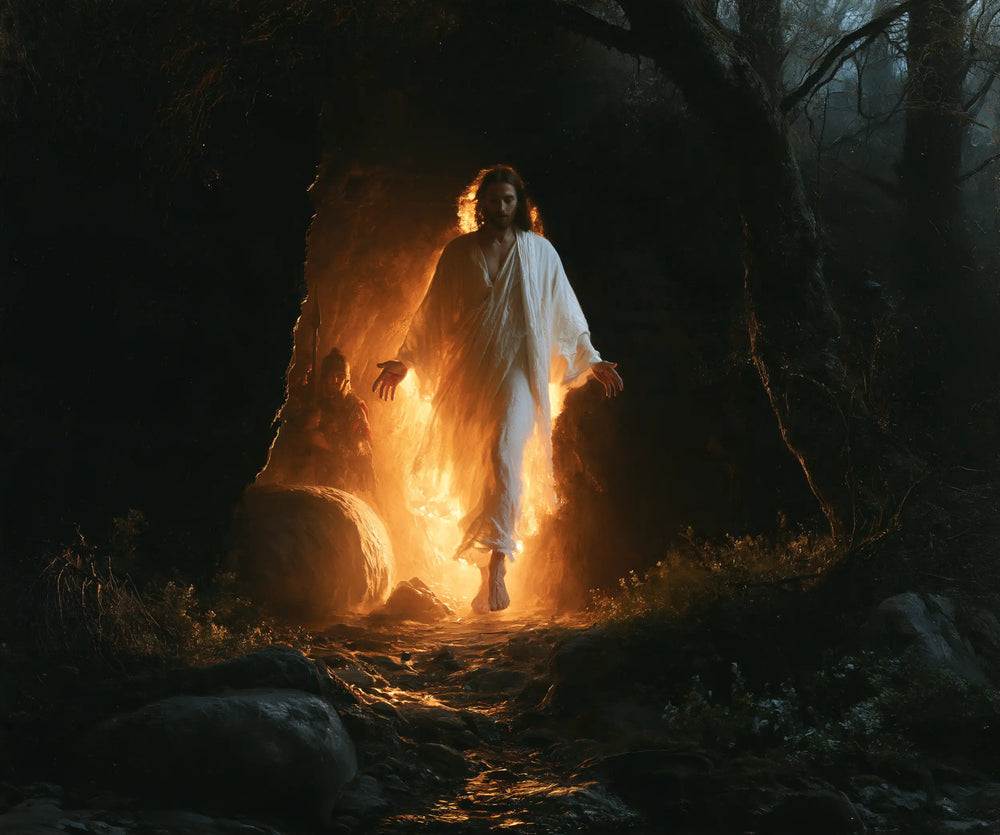 Resurrection of Jesus Christ in Explosion of Movement style, landscape Christian artwork no. 2