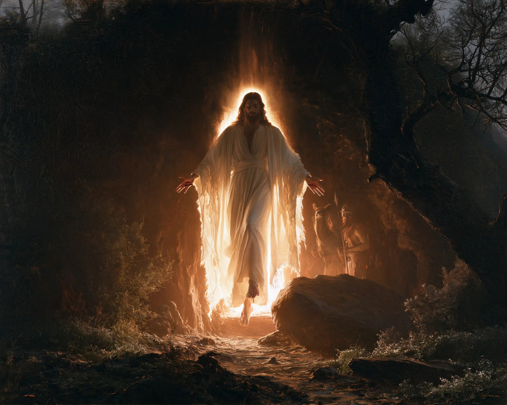 Resurrection of Jesus Christ in Explosion of Movement style, landscape Christian artwork no. 4