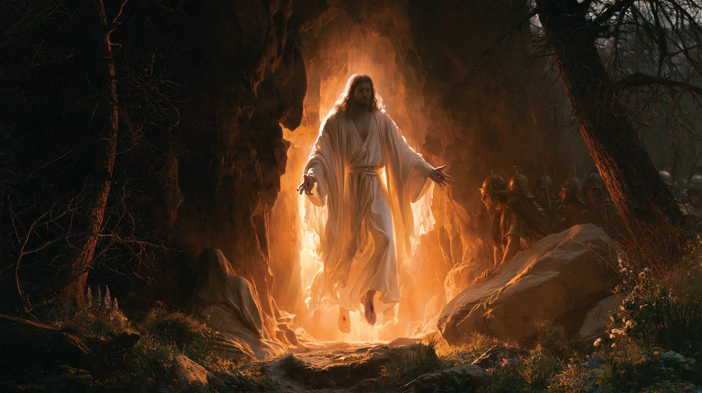 Resurrection of Jesus Christ in Explosion of Movement style, landscape Christian artwork no. 10