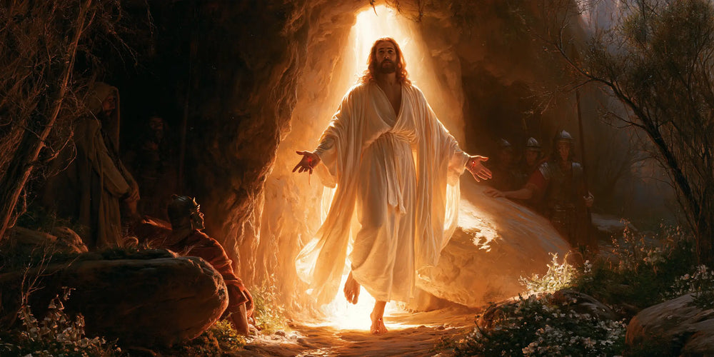 Resurrection of Jesus Christ in Explosion of Movement style, landscape Christian artwork no. 13