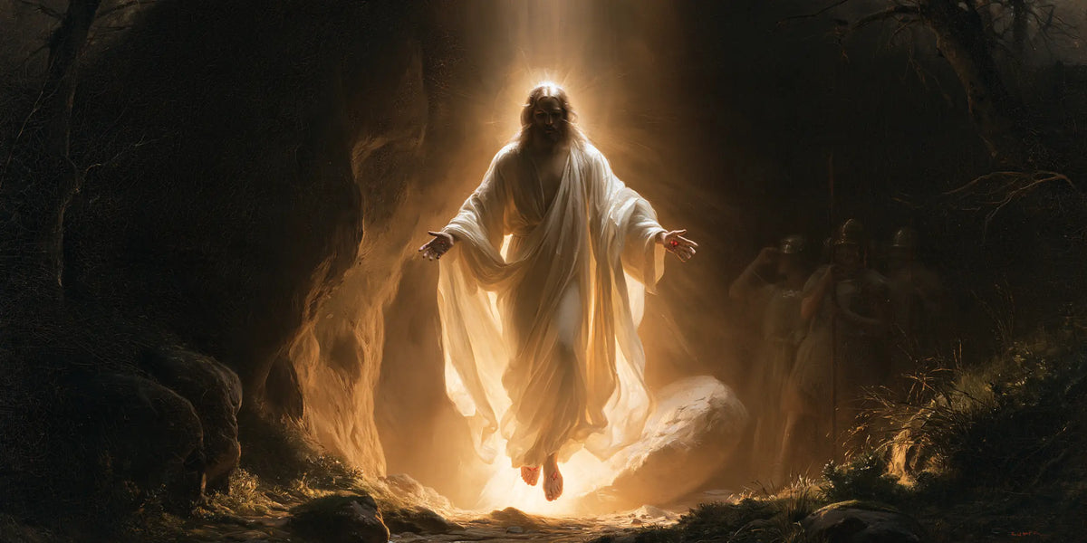 Resurrection of Jesus Christ in Explosion of Movement style, landscape Christian artwork no. 14
