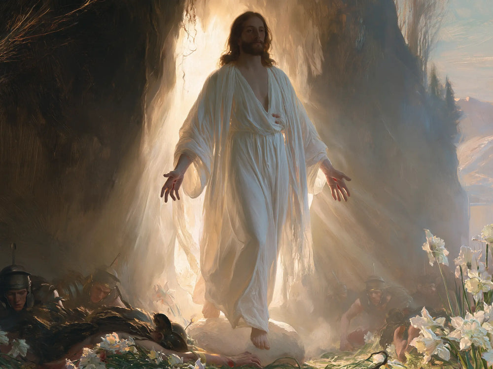 Resurrection of Jesus Christ in Expressionist style, landscape Christian artwork no. 6
