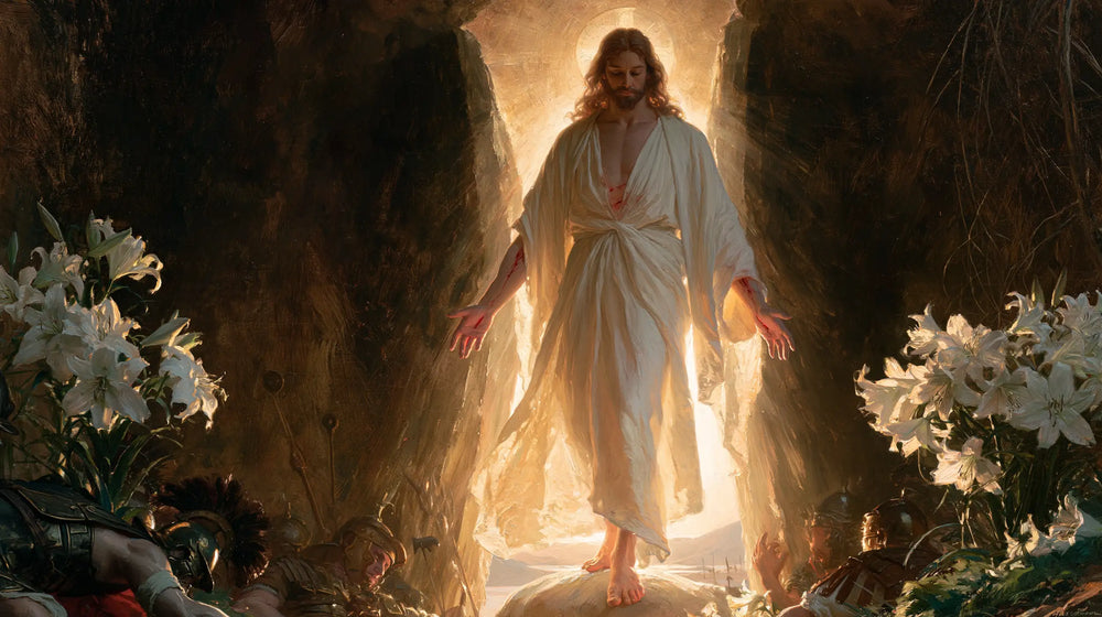 Resurrection of Jesus Christ in Expressionist style, landscape Christian artwork no. 14