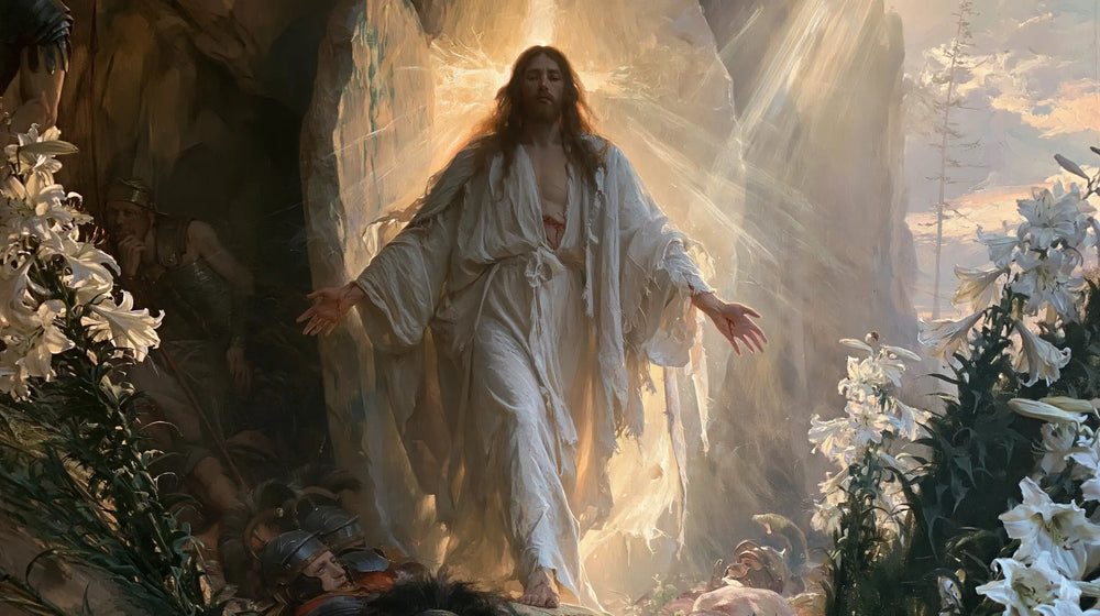 Resurrection of Jesus Christ in Expressionist style, landscape Christian artwork no. 15