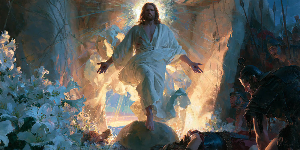 Resurrection of Jesus Christ in Expressionist style, landscape Christian artwork no. 18