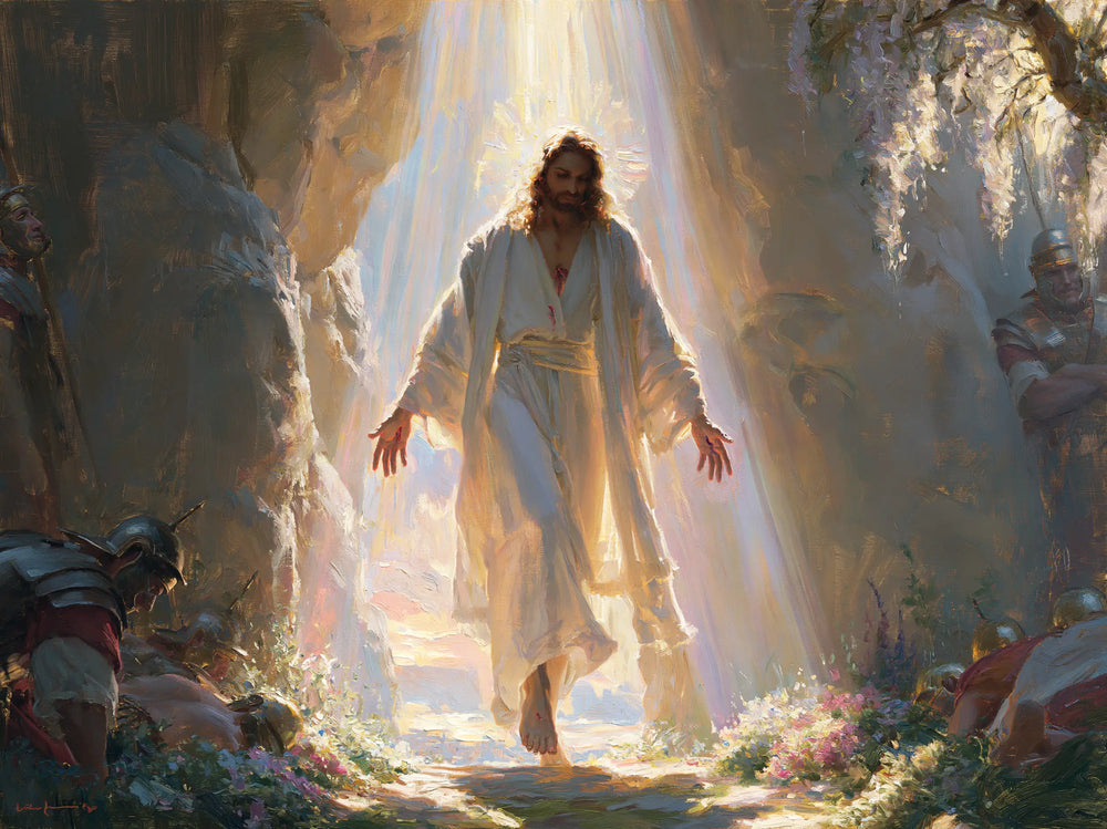 Resurrection of Jesus Christ in Impressionist style, landscape Christian artwork no. 10