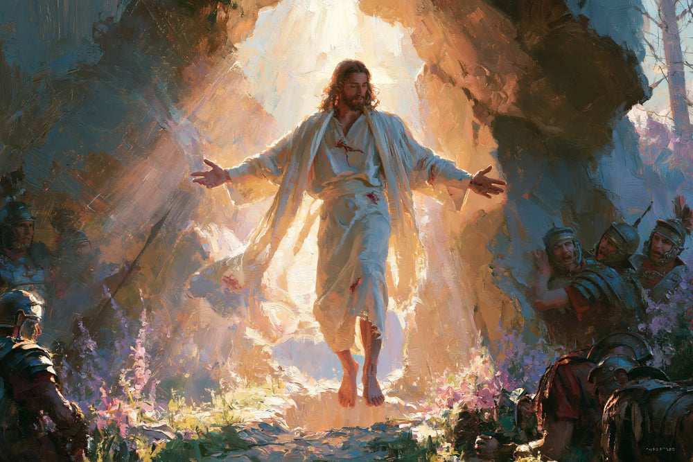 Resurrection of Jesus Christ in Impressionist style, landscape Christian artwork no. 14