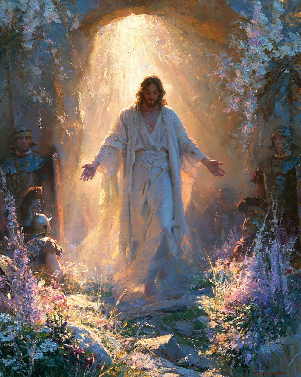 Resurrection of Jesus Christ in Impressionist style, portrait Christian artwork no. 22