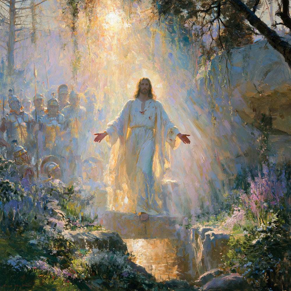 Resurrection of Jesus Christ in Impressionist style, square Christian artwork no. 1