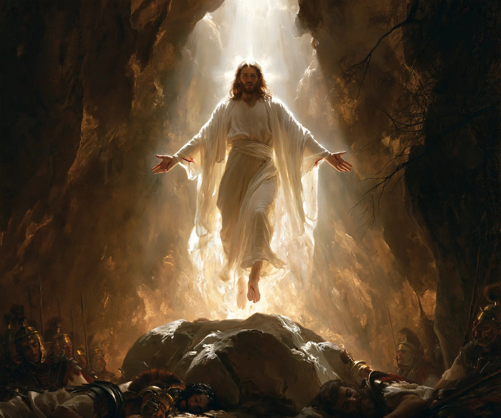 Resurrection of Jesus Christ in Sacred Gold style, landscape Christian artwork no. 3