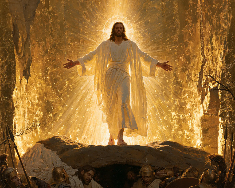 Resurrection of Jesus Christ in Sacred Gold style, landscape Christian artwork no. 5