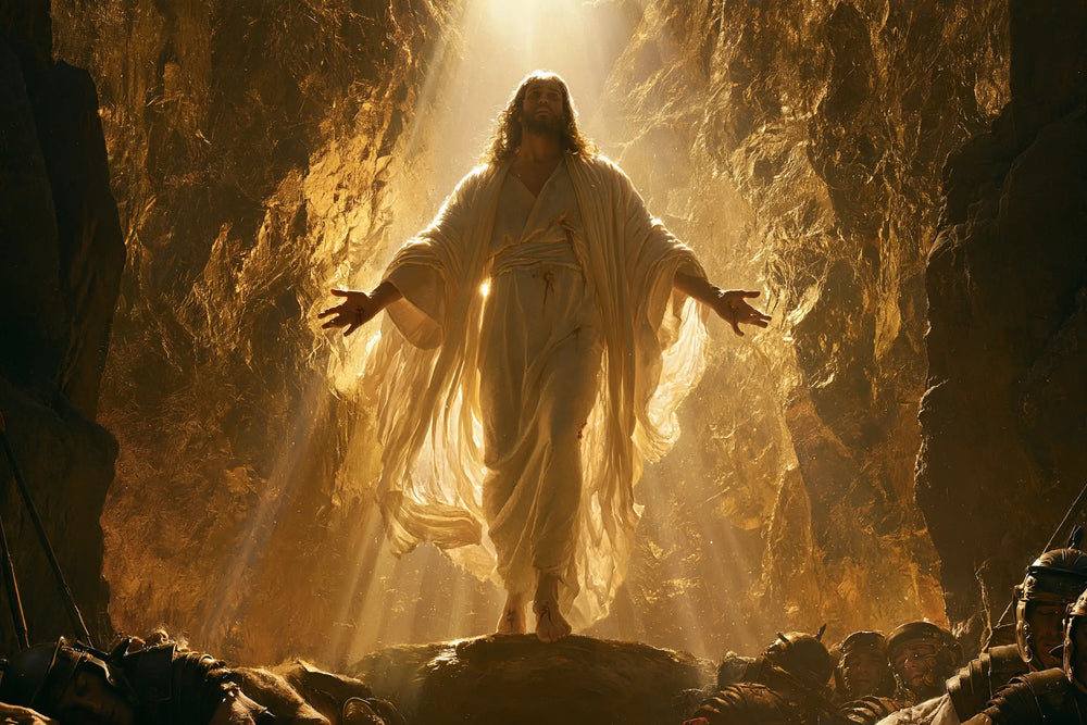 Resurrection of Jesus Christ in Sacred Gold style, landscape Christian artwork no. 11
