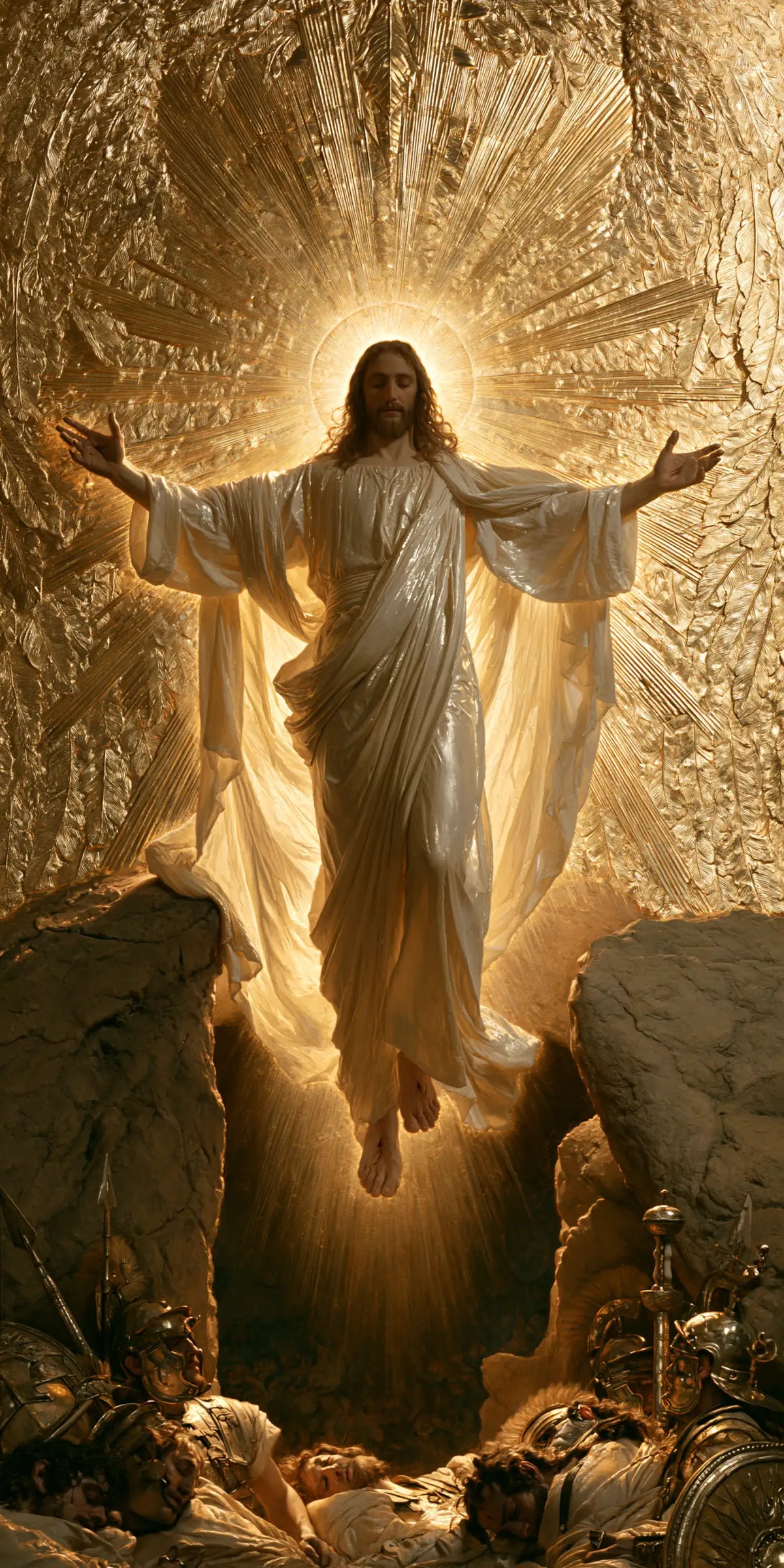 Resurrection of Jesus Christ in Sacred Gold style, portrait Christian artwork no. 3