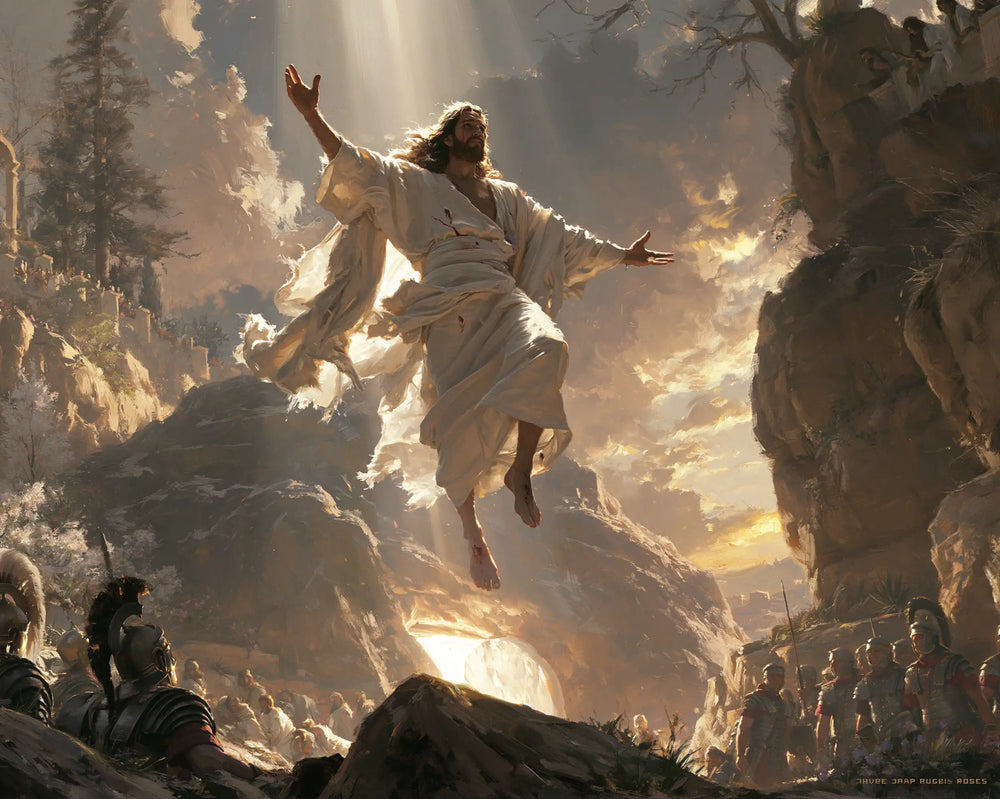Resurrection of Jesus Christ in Sacred Monumental View style, landscape Christian artwork no. 6