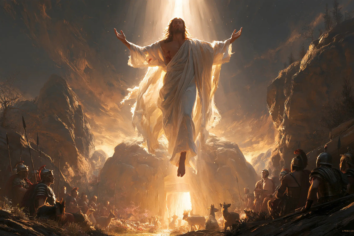 Resurrection of Jesus Christ in Sacred Monumental View style, landscape Christian artwork no. 13