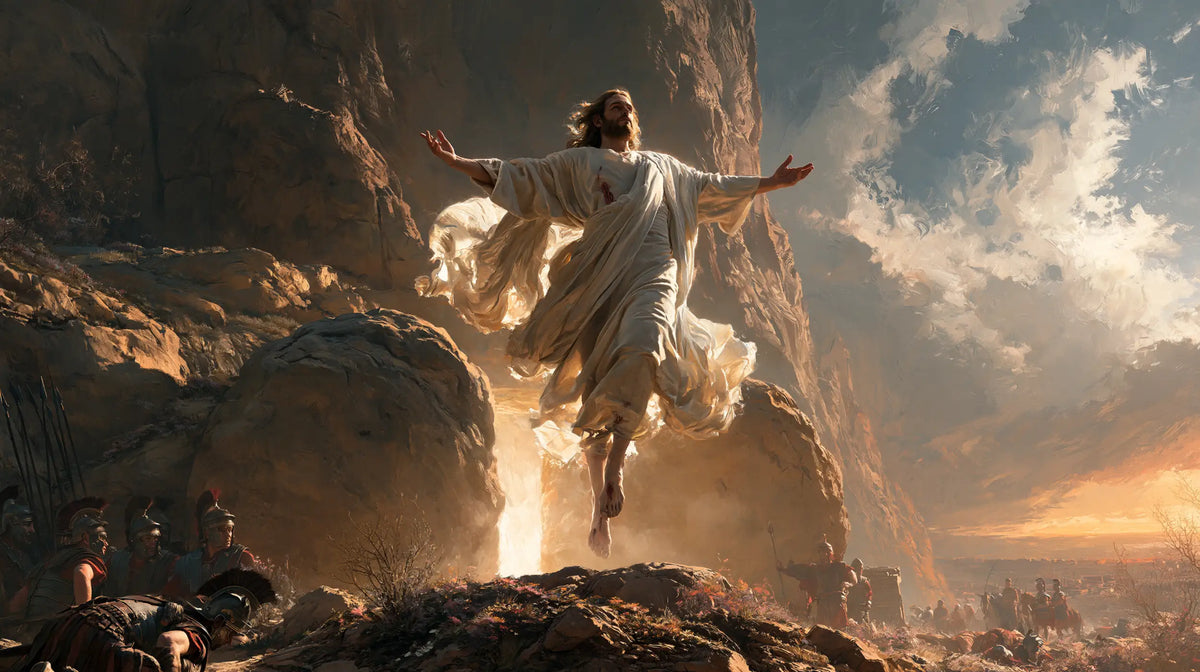 Resurrection of Jesus Christ in Sacred Monumental View style, landscape Christian artwork no. 18