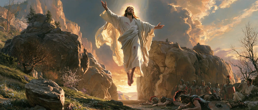 Resurrection of Jesus Christ in Sacred Monumental View style, landscape Christian artwork no. 25